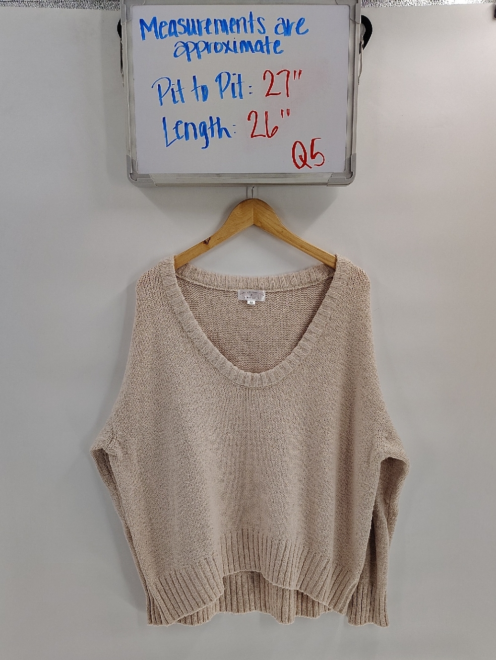 Caitlin Covington x Pink Lily Kelsey Sweater Taupe Wide Neck Off Shoulder Soft M - Picture 4 of 9